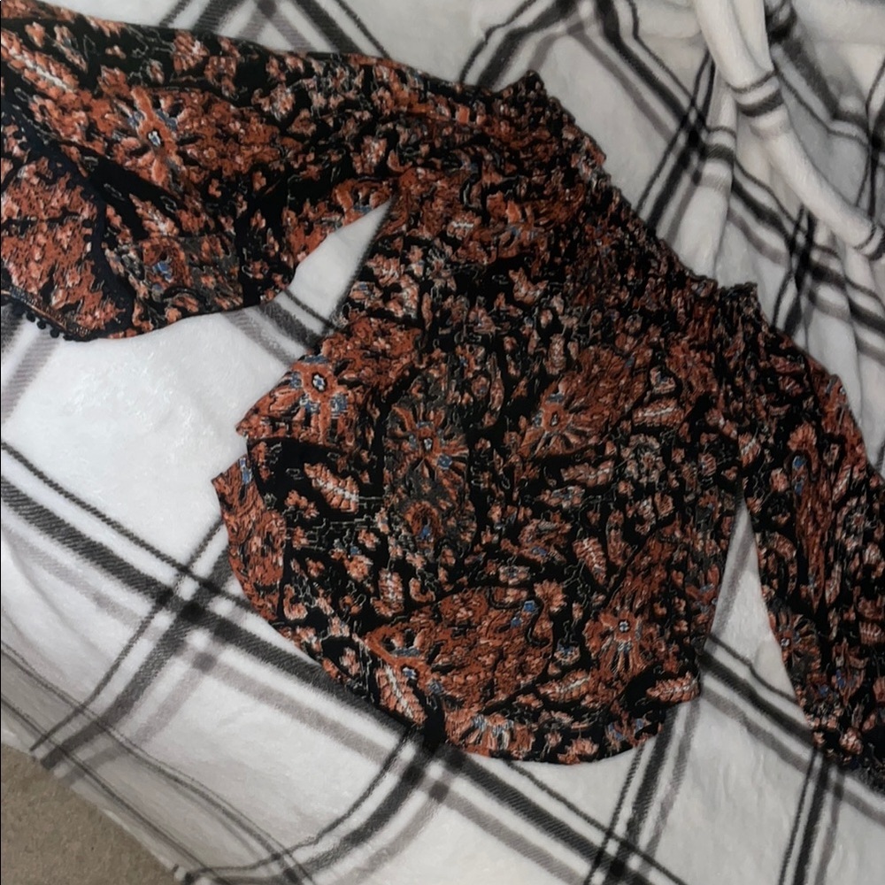 Abercrombie Floral Black and Orange Women's Top